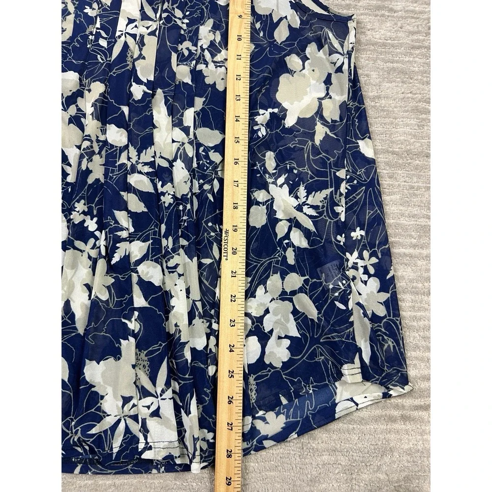 Ember‎ Top Womens 1X Blue Floral Sleeveless Sheer V-Neck Polyester - Picture 5 of 12
